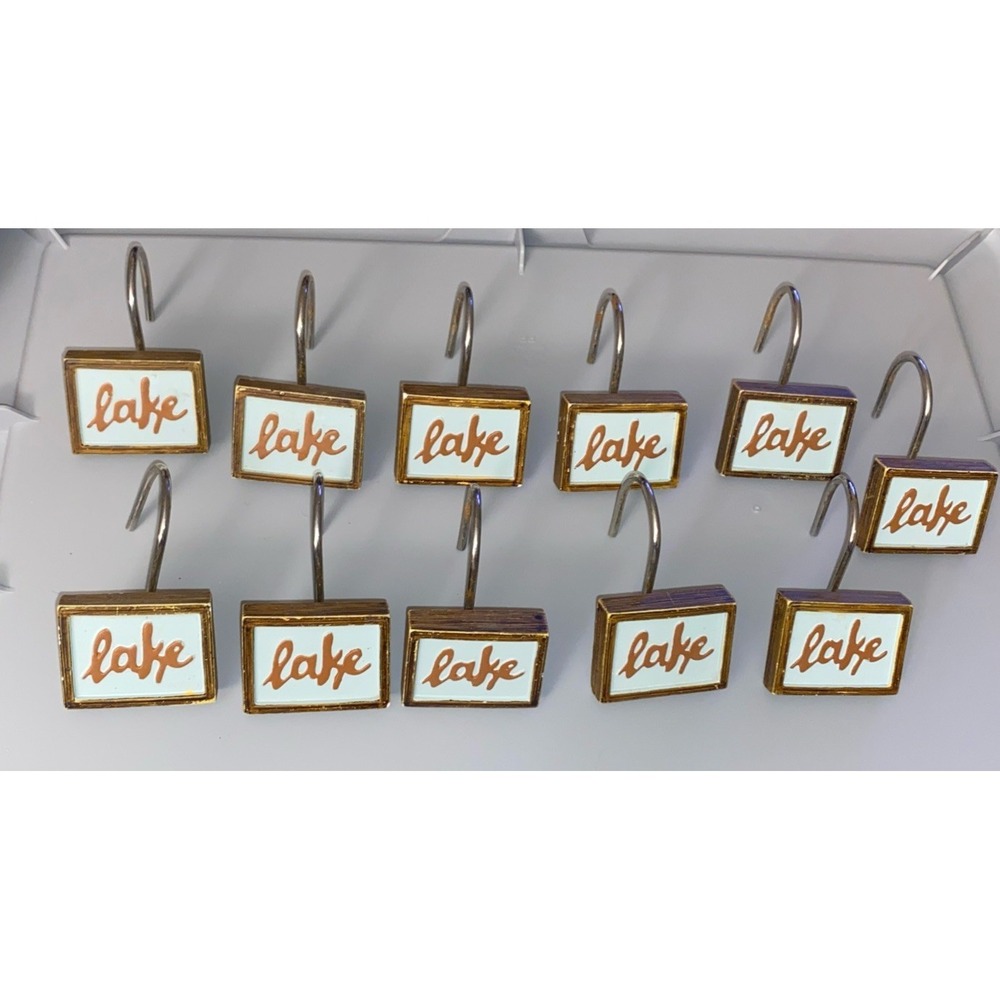 "LAKE" Rustic Lake Life‎ Country Woods Shower Curtain Hooks Decorative 11 Pieces